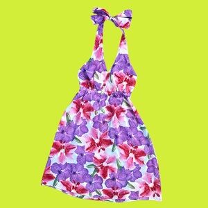 Wynn Silk Floral Hibiscus Sheer Lingerie Halter Dress